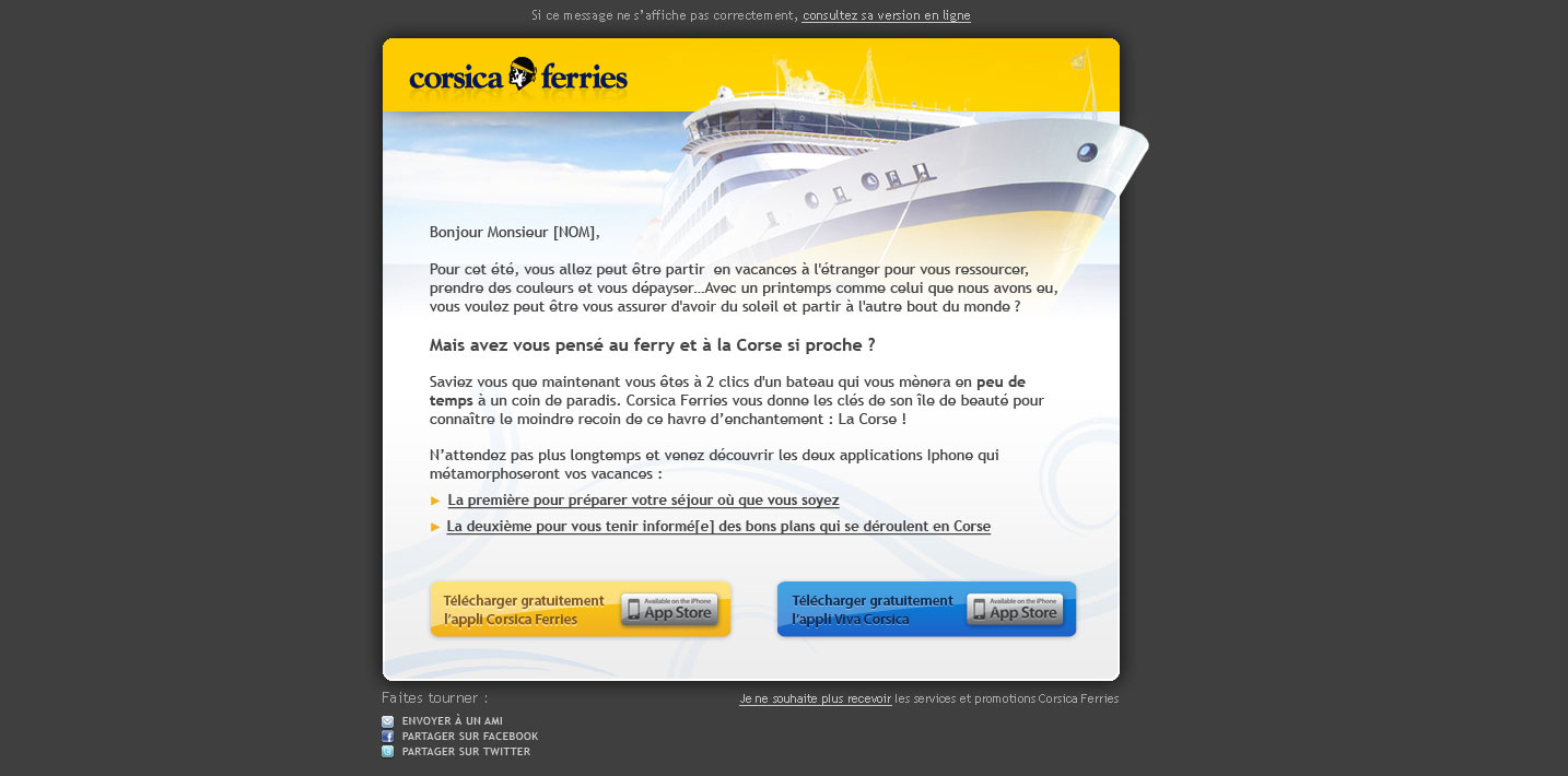 © Thierry Palau & SQLI - Création email Corsica Ferries